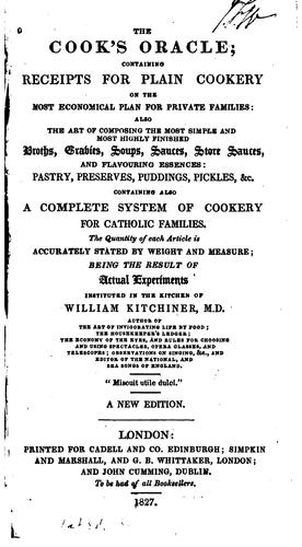Omslaget til «The Cook´s Oracle; receipts for plain cookery, most economical plan»